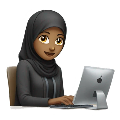 Girl wearing hijab at a desk and working on a computer sticker