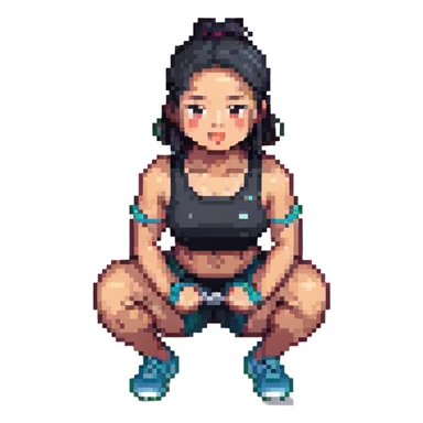 Asian person doing squats in gym attire sticker