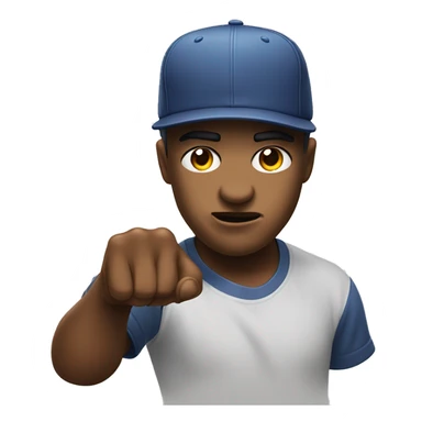 Head wearing SnapBack backwards and biting lip and pointing a finger gun sticker