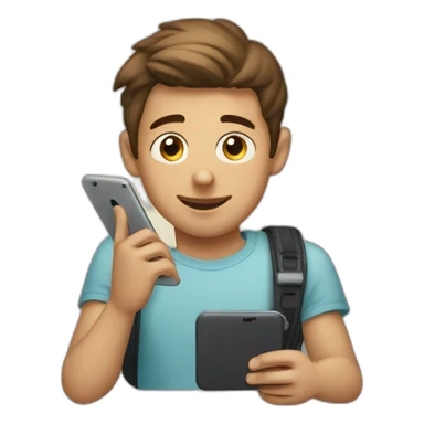 Illustrate a the essence of a boy absorbed in his mobile device, conveying a mix of fascination and enthusiasm. sticker