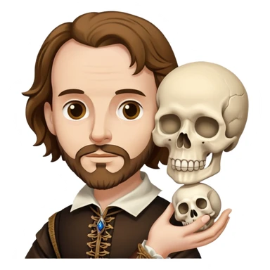 Shakespeare holding a skull referencing Hamlet sticker