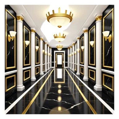Luxurious black marble hallway with gold and white accents  sticker