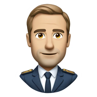 Macron avec Chemise blanche ou bleu clair, sans cravate, avec les manches retroussées éléments visuels futuristes comme des lignes LED sur le costume sticker