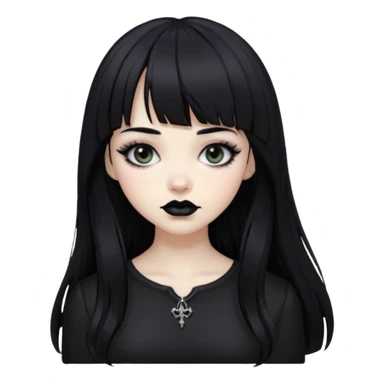 Gothic gir, black hair with bangs, slightly wavy, very long hair,long eyelashes, black eyes. sticker