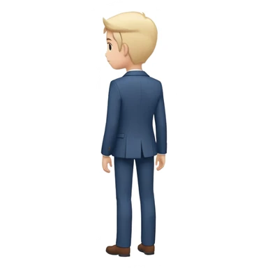 minimal emoji of person in blazer, seen from 3/4 rear angle, standing with good posture, arms by sides, clean lines, simple colors, white background sticker
