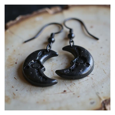 realistic goth earrings, black crescent moon, smooth onyx, celestial gothic sticker