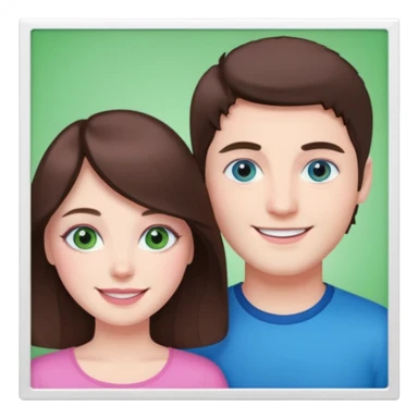 pink polaroid photo of a couple thats white with brunette hair blue and green eyes sticker