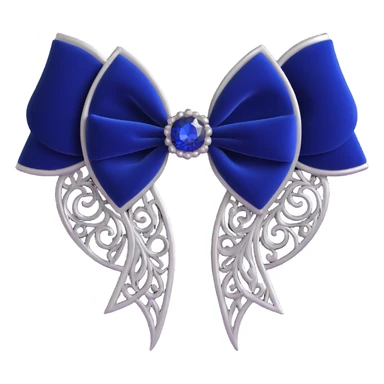 gothic bow, black velvet, silver filigree, deep sapphire gemstone, ornate and dramatic sticker