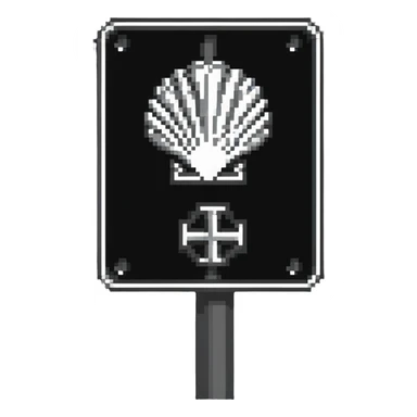 Camino de Santiago road sign with scallop shell symbol sticker