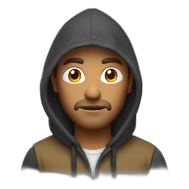 man serious with hoody sticker