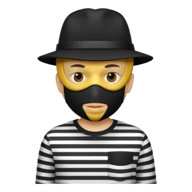 Shrugging shoulders emoji but wearing cliche robber outfit not holding any money, emoji yellow skin tone sticker