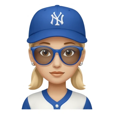 woman with blue jersey and baseball hat sticker