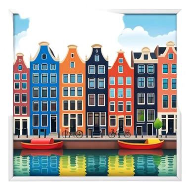 Cinematic Realistic Amsterdam Canal Houses Landmark Emoji, featuring narrow, gabled facades in vibrant colors. sticker