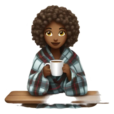 Beautiful girl wrapped in cozy plaid blanket drinking coffee sticker