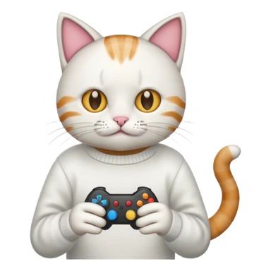 cat wearing a white sweater playing video games sticker