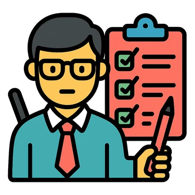 color outline icon of a perfectionist checking a checklist, precise and organized sticker