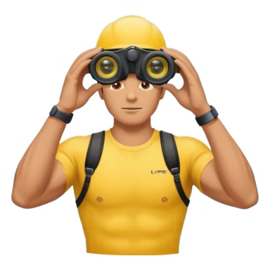 Male lifeguard – yellow shirt, binoculars in hand, scanning the sea, full body sticker
