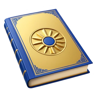 A golden yellow book with royal blue accents, smooth and polished, embossed with a symbol of six pillars, a sun, or a glowing mirror, radiating strength, confidence, and the power of self-worth.  sticker