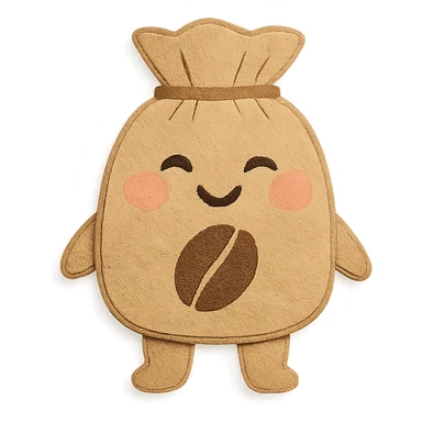 burlap coffee bean bag, full body, blushing cheeks, soft pastel hand-drawn style sticker