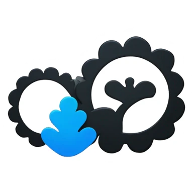 Create an emoji of a solid black checkmark centered within a blue scalloped circular shape, resembling a flower or cloud sticker