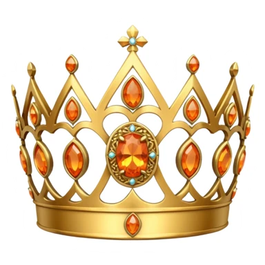gold tiara with orange stones and a crusader emblem sticker