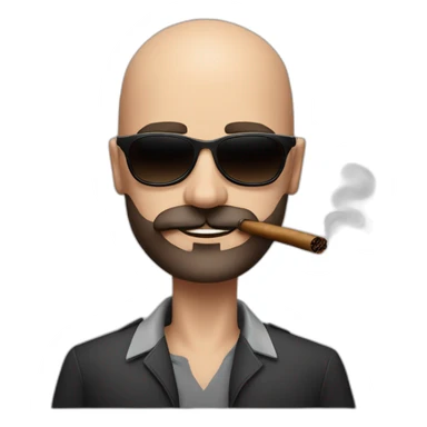 Andrew Tate, bald, small beard and mustache, sunglasses, smoking a tobacco cigar, Andrew Tate's appearance is serious sticker