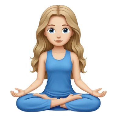 White girl, with long wavy dark blonde hair, meditating wearing blue sticker