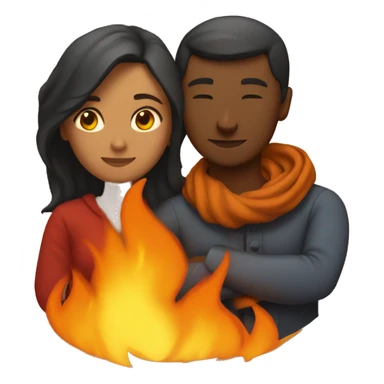 man and woman cuddle by fire sticker