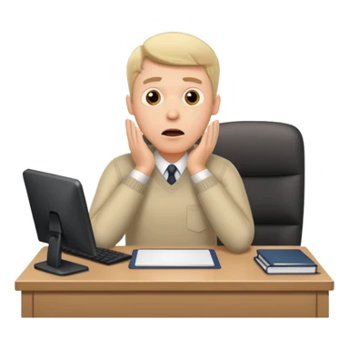 A white man sits at his desk in shock. sticker