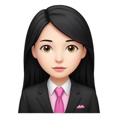 female boss in suit, long black hair, pink tie sticker