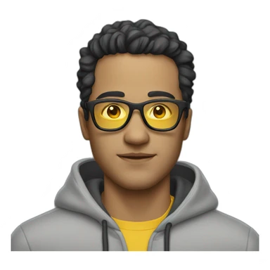 White man with yellow tinted glasses and black hair in a gray hoodie sticker