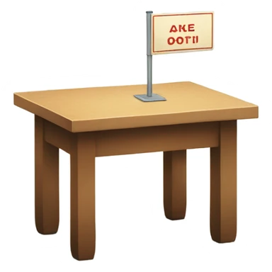 A table with a sign tag on it. sticker