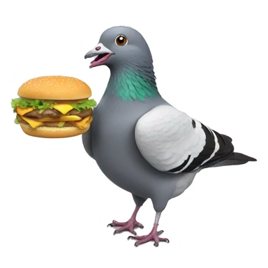 pigeon with open mouth eating a burger sticker