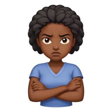 Angry Black girl with dark skin and crossed arms, frowning face sticker