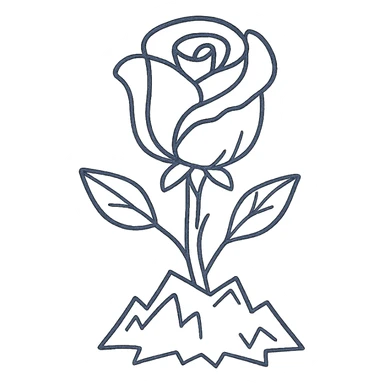 blue icy rose, hand drawn icon style, no fill sticker