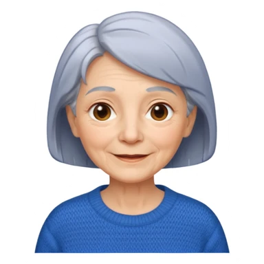 Old woman, happy, blue sweater, short straight hair
 sticker