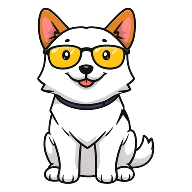 dog wearing glasses with a sweet smile sticker