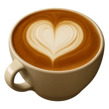 Add a heart-shaped latte art design on top of the latte, keeping realistic texture and gentle lighting. The image should have no background. Maintain a photorealistic style for the latte art and overall appearance. sticker