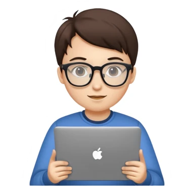 un estudiante que este parado con sus lentes y su laptop sticker