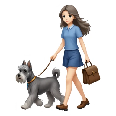 A long-haired girl walking a Schnauzer sticker