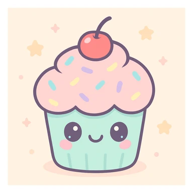 pastel cupcake with rainbow sprinkles and a cherry on top, kawaii cartoon style sticker