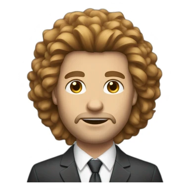 Caucasian man with brown lion's mane hair and wearing a suit sticker