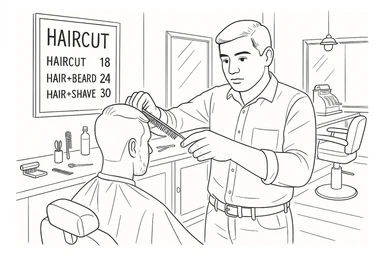 Draw me a sketch of the barbershop, but make sure there's a cash register there. sticker