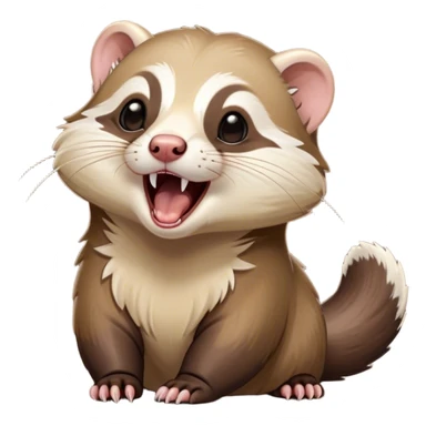 Cinematic Cute Yawning sable ferret Portrait Emoji, Head tilted slightly with an exaggerated, wide-open yawn, showcasing a long, flexible body with a plush fur in soft brown and cream, droopy, drowsy eyes, and a relaxed expression, Simplified yet irresistibly endearing features, highly detailed, glowing with a soft, cozy natural glow, high shine, relaxed yet expressive, stylized with a dash of whimsical charm, soft glowing outline, capturing the essence of a sleepy yet affectionate sable ferret that seems ready to curl up for a nap! sticker