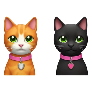 orange cat with green collar and black cat with pink collar  sticker