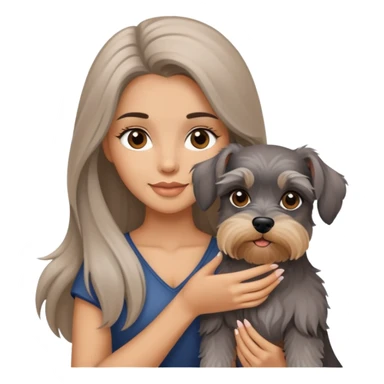 Beautiful long-haired Caucasian woman holding a schnauzer sticker