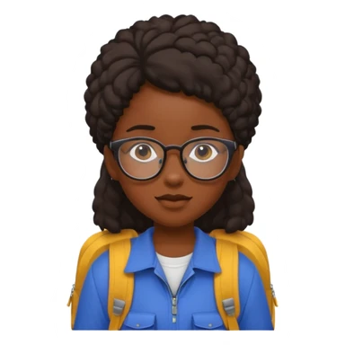 student black girl wearing glasses with backpack sticker