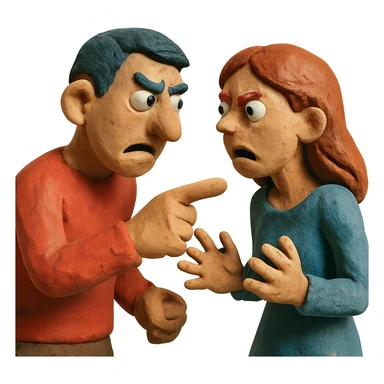 man and woman in an argument, visible clay texture sticker
