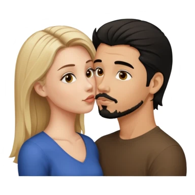 White girl with hazel eyes and medium length blonde hair kissing man with black hair, goatee, and brown eyes sticker