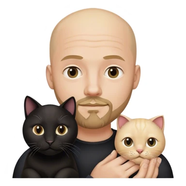 bald man with blonde goatee and black cat sticker